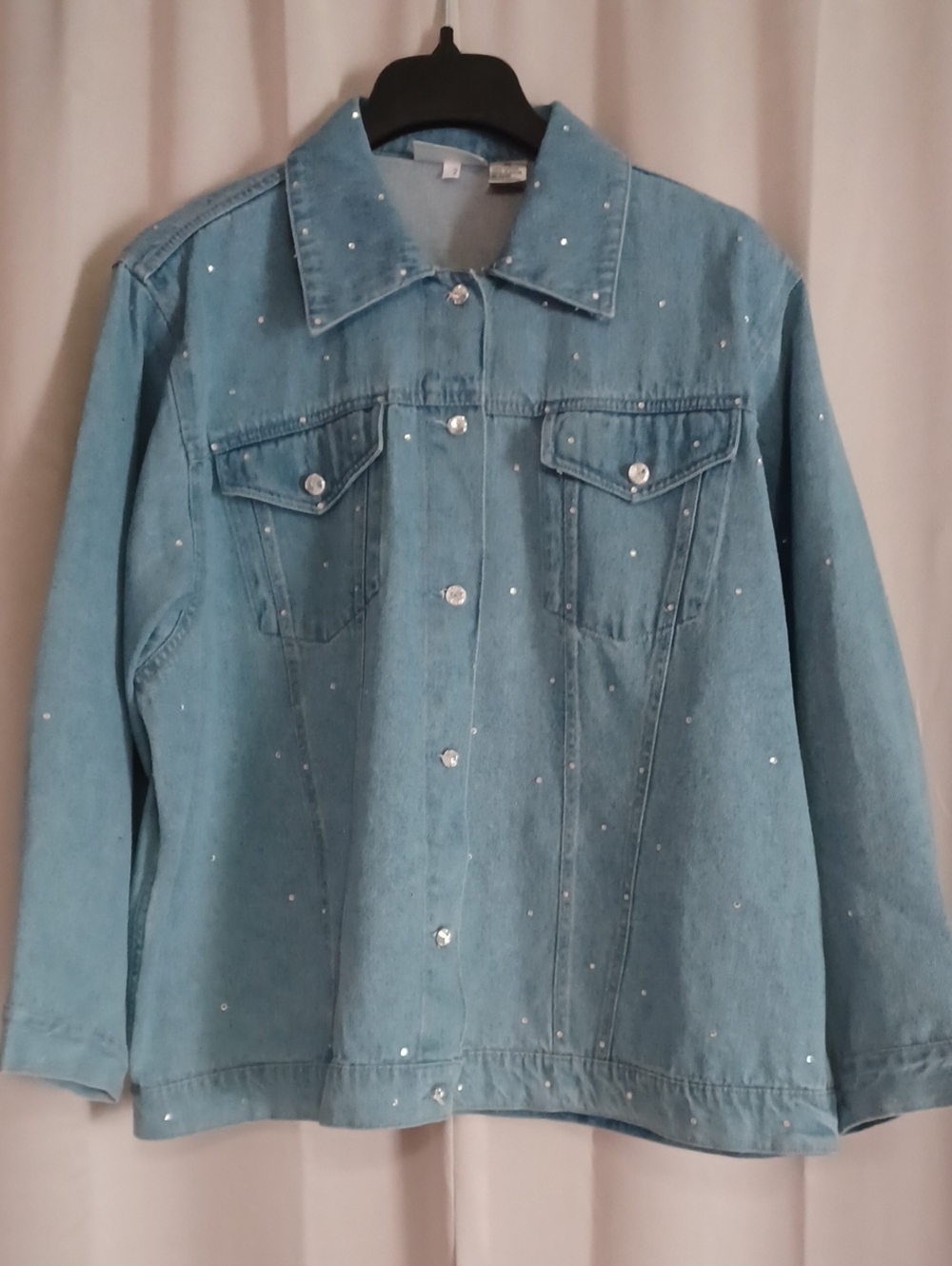 Mili Designs XL Rhinestone Studded Embellished Light Wash Denim Trucker Jacket